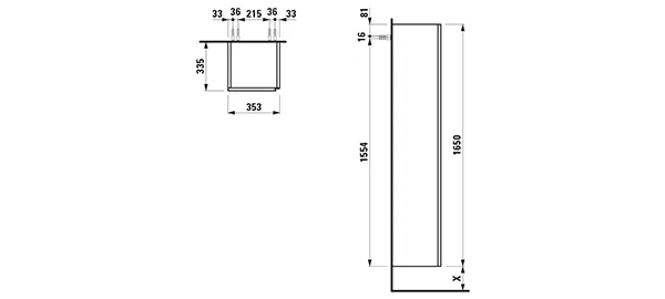 Laufen Hochschrank „LANI“ 353 × 1650 × 335 mm Weiß matt, Anschlag links