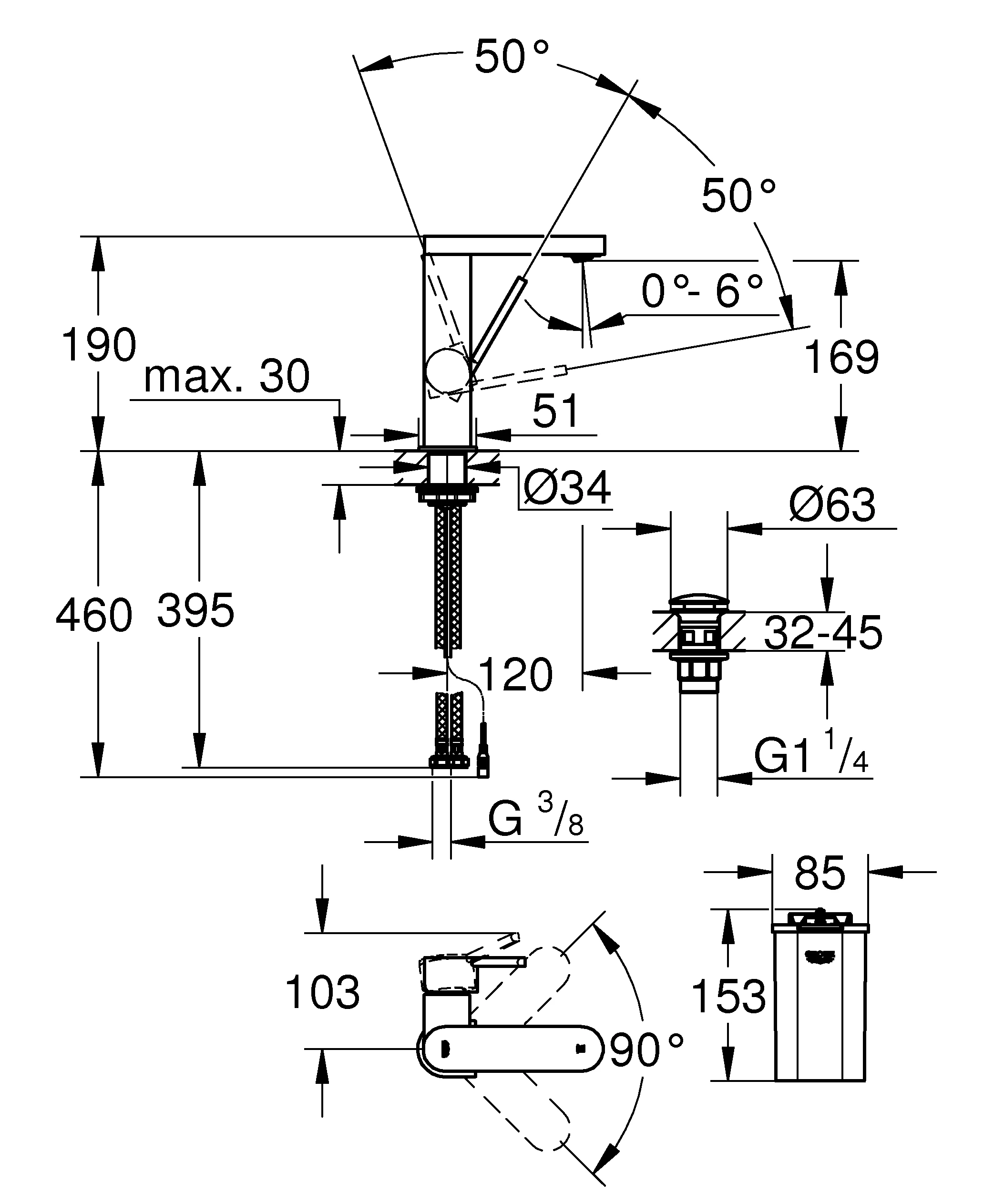 Einhand-Waschtischbatterie Plus 23958_3, LED Display mit Temperaturanzeige, M-Size, Einlochmontage, glatter Körper, Push-open Ablaufgarnitur 1 1/4″, chrom