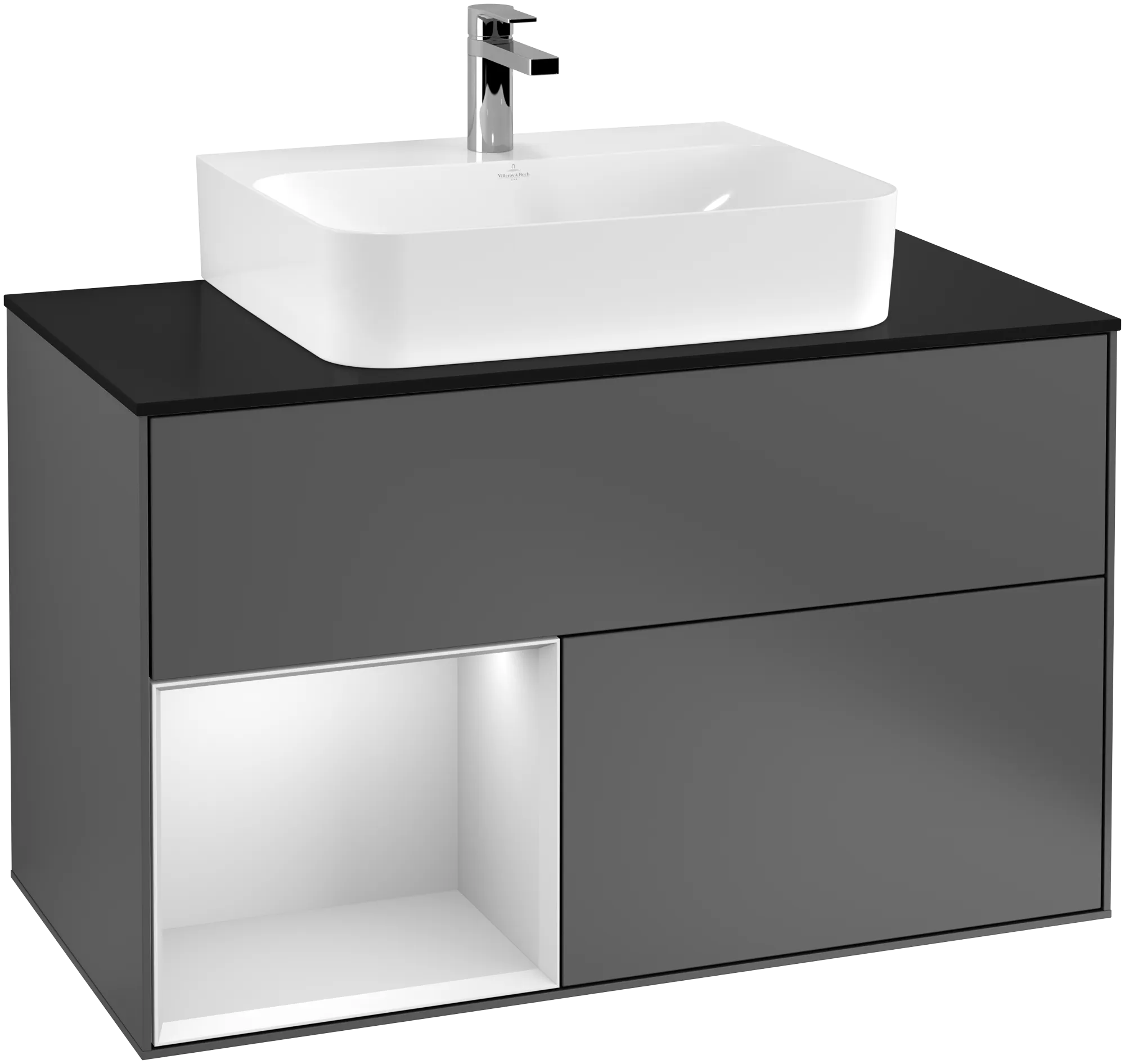 Villeroy & Boch Waschbeckenunterschrank Finion F11, anthrazit matt lackiert / weiss matt lackiert / glas schwarz matt