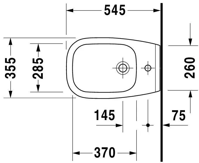 Duravit Wand-Bidet „D-Code“, Befestigung sichtbar, mit Hahnlochbank 54,5 × 35,5 × 54,5 × 35 cm