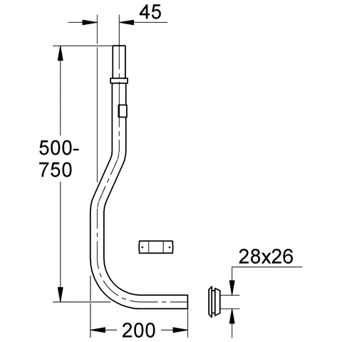 Spülrohr 37112, verstellbar, 500 - 750 mm Spülrohr 37112, verstellbar, 500 - 750 mm