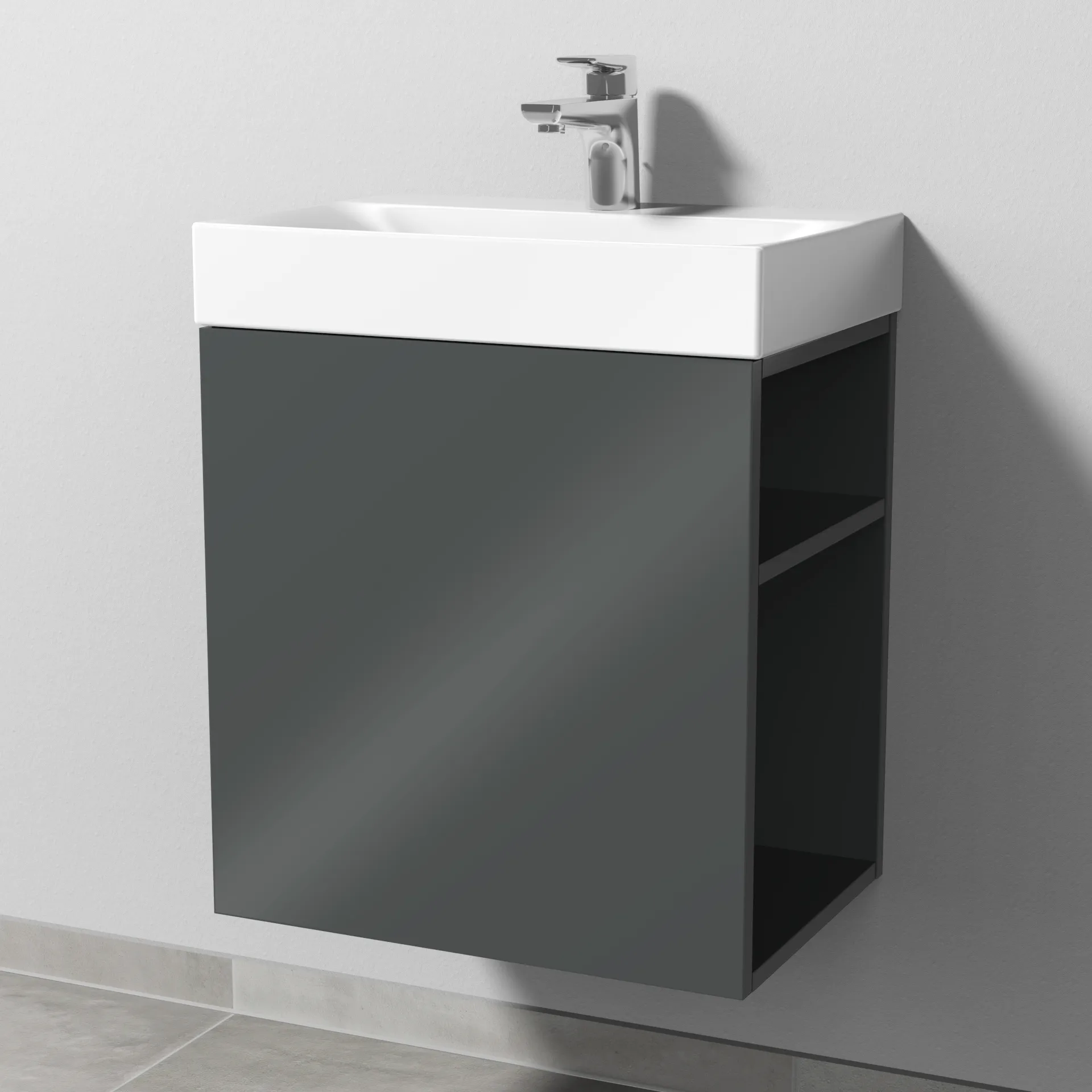 Sanipa Waschtischunterschrank „2morrow“ 490 × 510 × 350 mm in Anthrazit (glanz) Sanipa Waschtischunterschrank „2morrow“ 490 × 510 × 350 mm in Anthrazit (glanz)