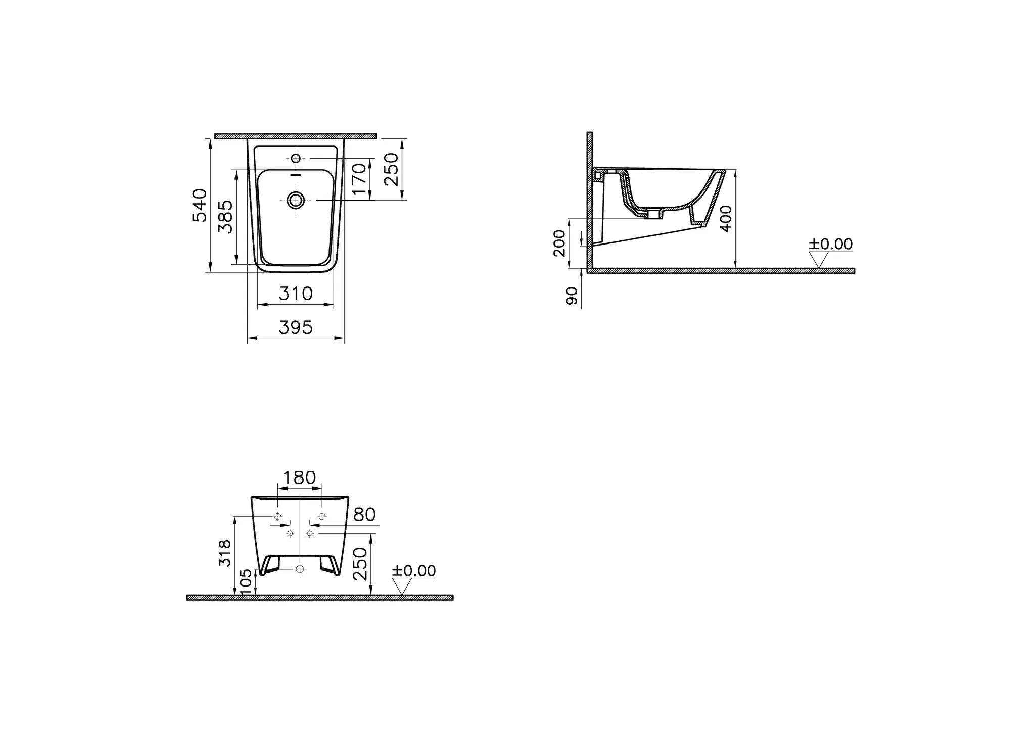 VitrA Equal Wand-Bidet, 395 x 540 mm, Steingrau Matt VitrA Equal Wand-Bidet, 395 x 540 mm, Steingrau Matt