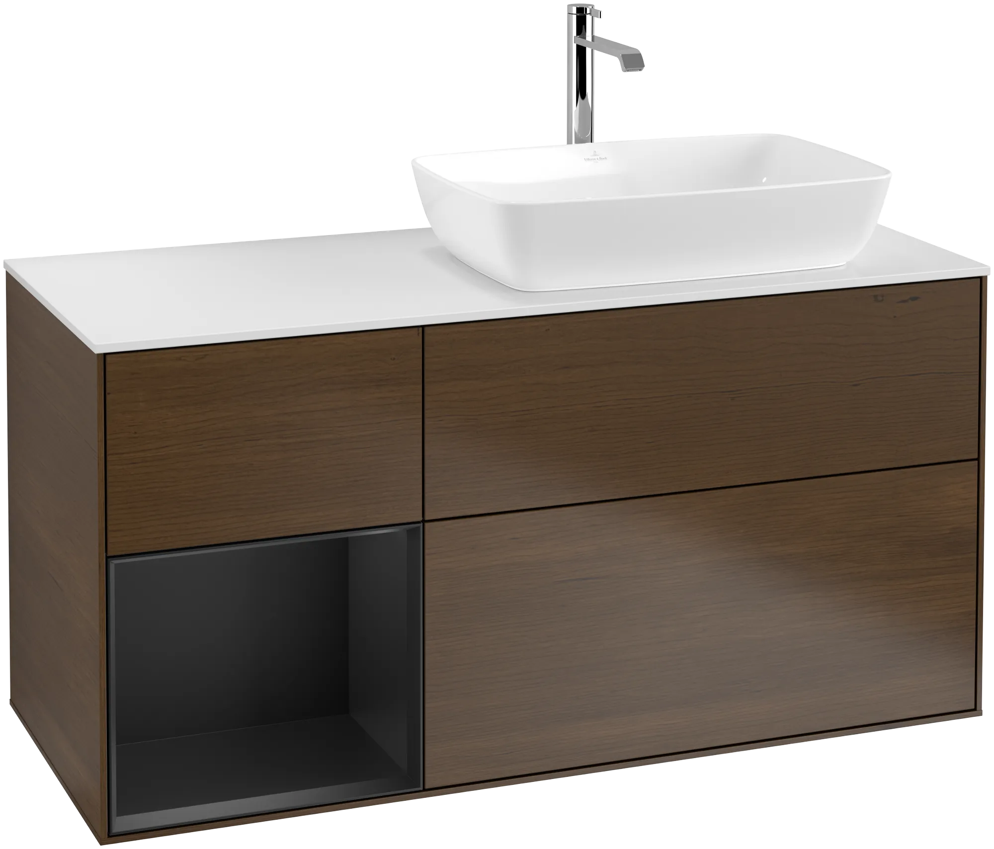 Villeroy & Boch Waschtischunterschrank „Finion“ für Schrankwaschtisch 1200 × 603 × 501 mm Walnut Veneer, für Becken rechts, mit Hahnlochbohrung
