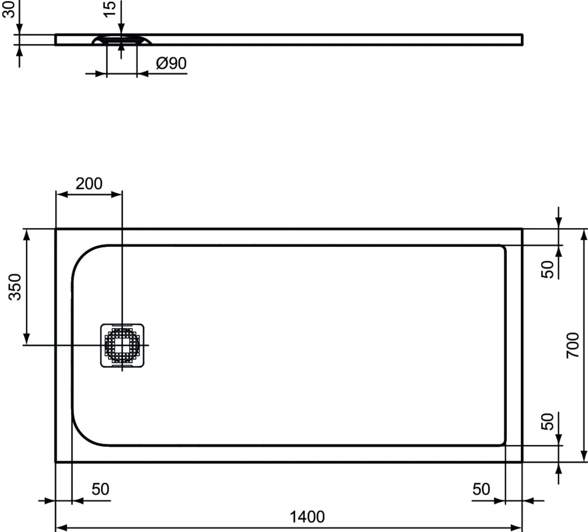 Ideal Standard Duschwanne „UltraFlatS“ 70 × 140 cm in Quarzgrau