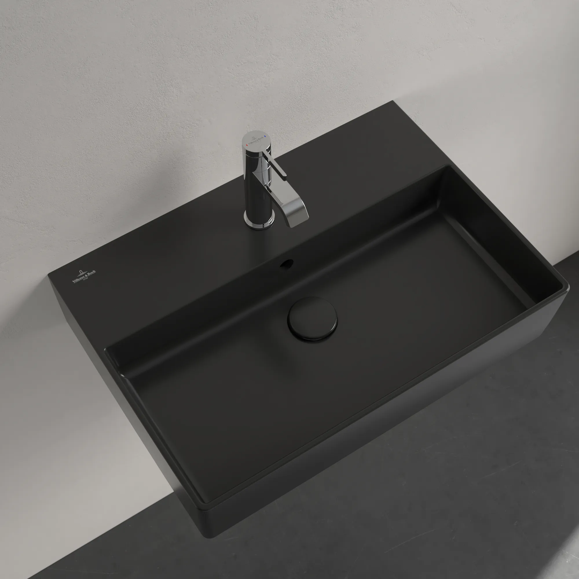 Villeroy & Boch Memento 2.0 Wandwaschbecken Pure Black CeramicPlus 600x420x135mm mit Überlauf Villeroy & Boch Memento 2.0 Wandwaschbecken Pure Black CeramicPlus 600x420x135mm mit Überlauf