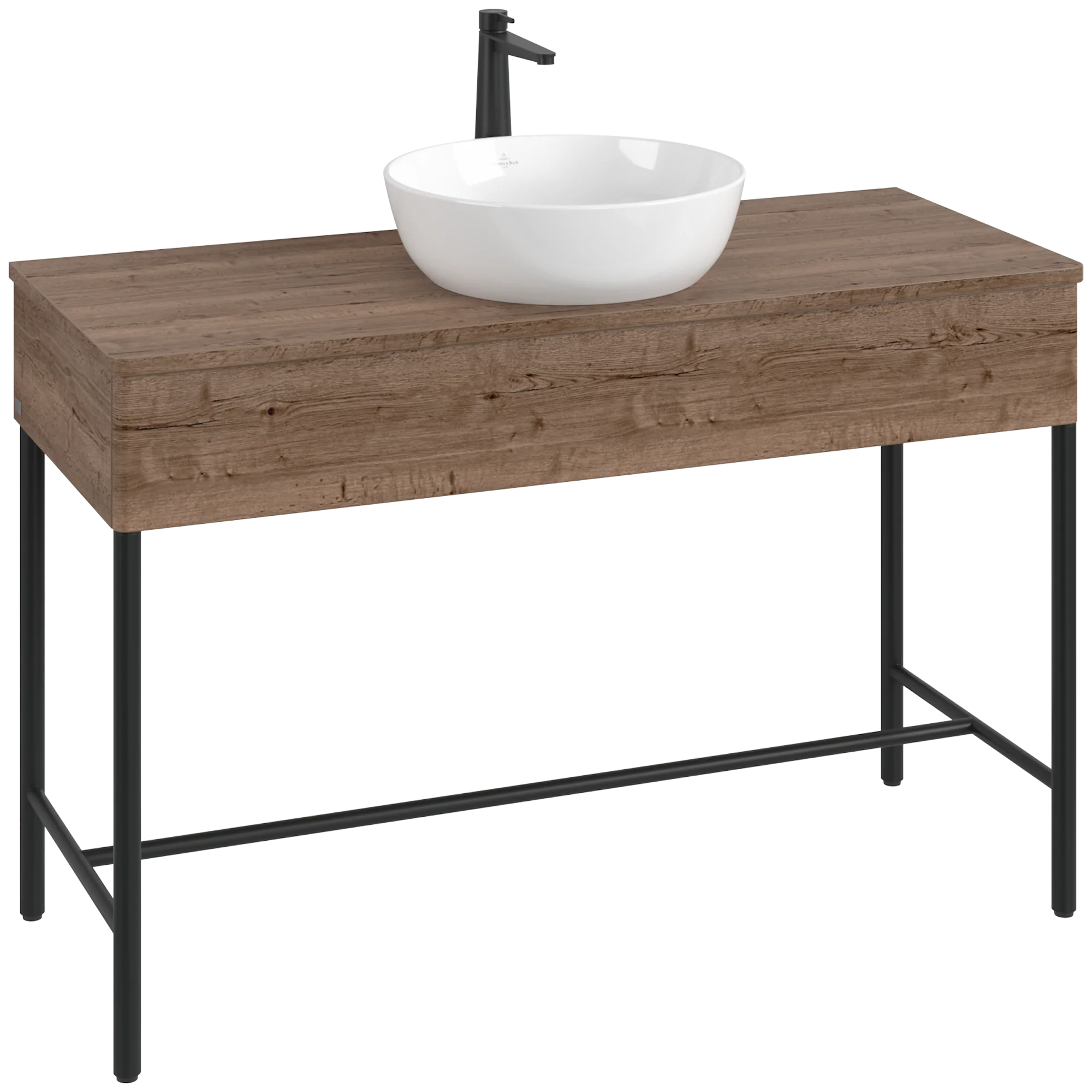 Villeroy & Boch Waschbeckenunterschrank Artis L62051, Eckig Tobacco Oak, 1.200 x 782 x 500 mm, mit Metallgestell und Beleuchtung