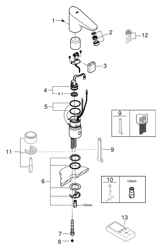 Infrarot-Elektronik für Waschtisch Europlus E 36208_1, ohne Mischung, für kaltes oder vorgemischtes Wasser, 6 V Lithium-Batterie, Typ CR-P2, chrom