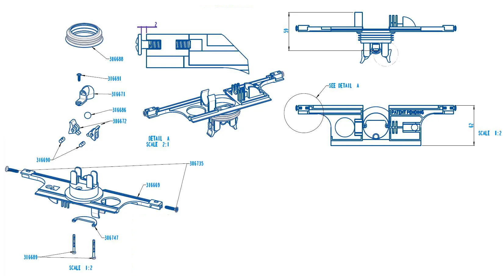VitrA Ersatzteil Aquacare Innenteil-Set Kunststoff Weiß