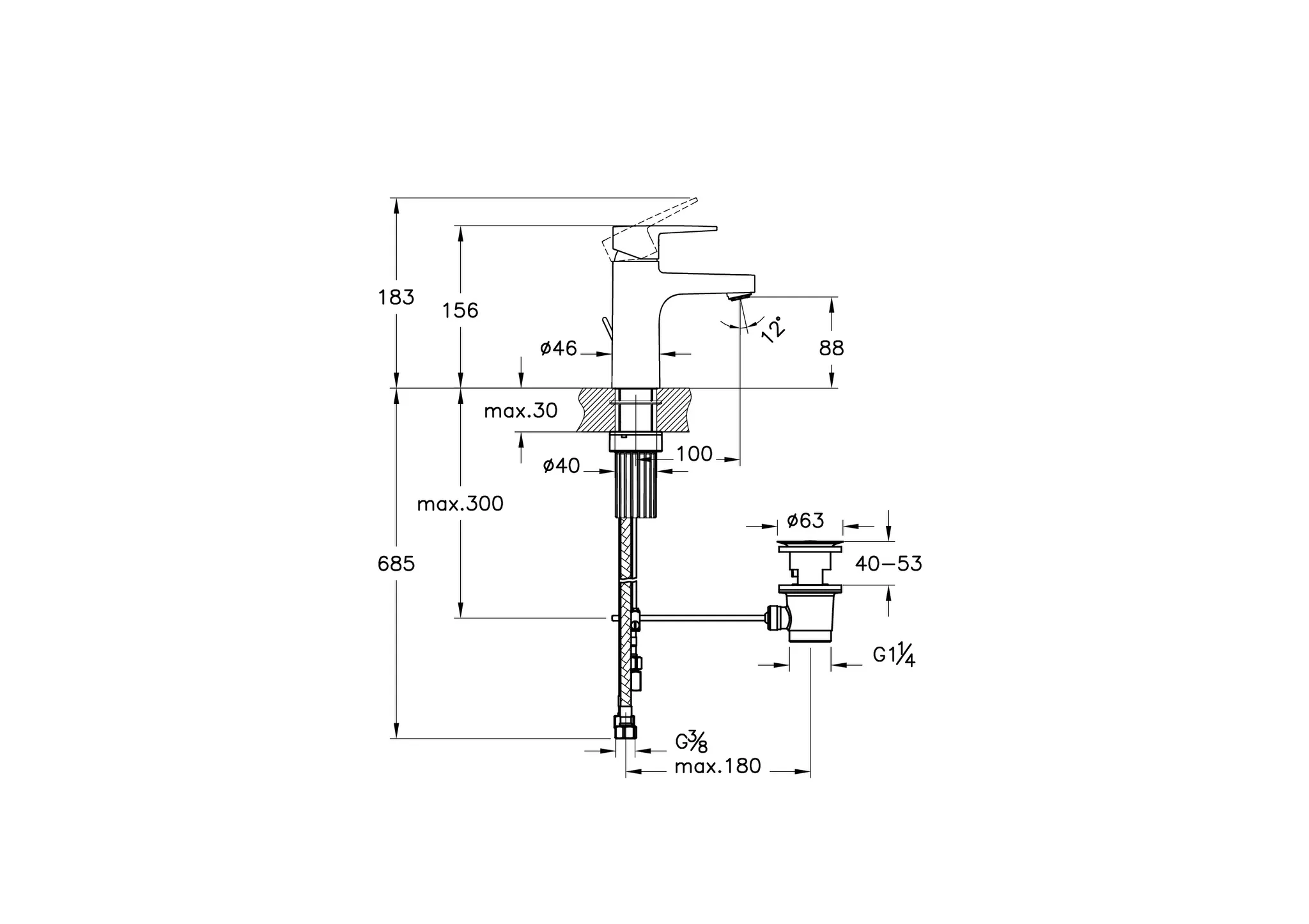 VitrA Flow Square Einhebel-Waschtischmischer mit Ablaufgarnitur Niederdruck, Chrom