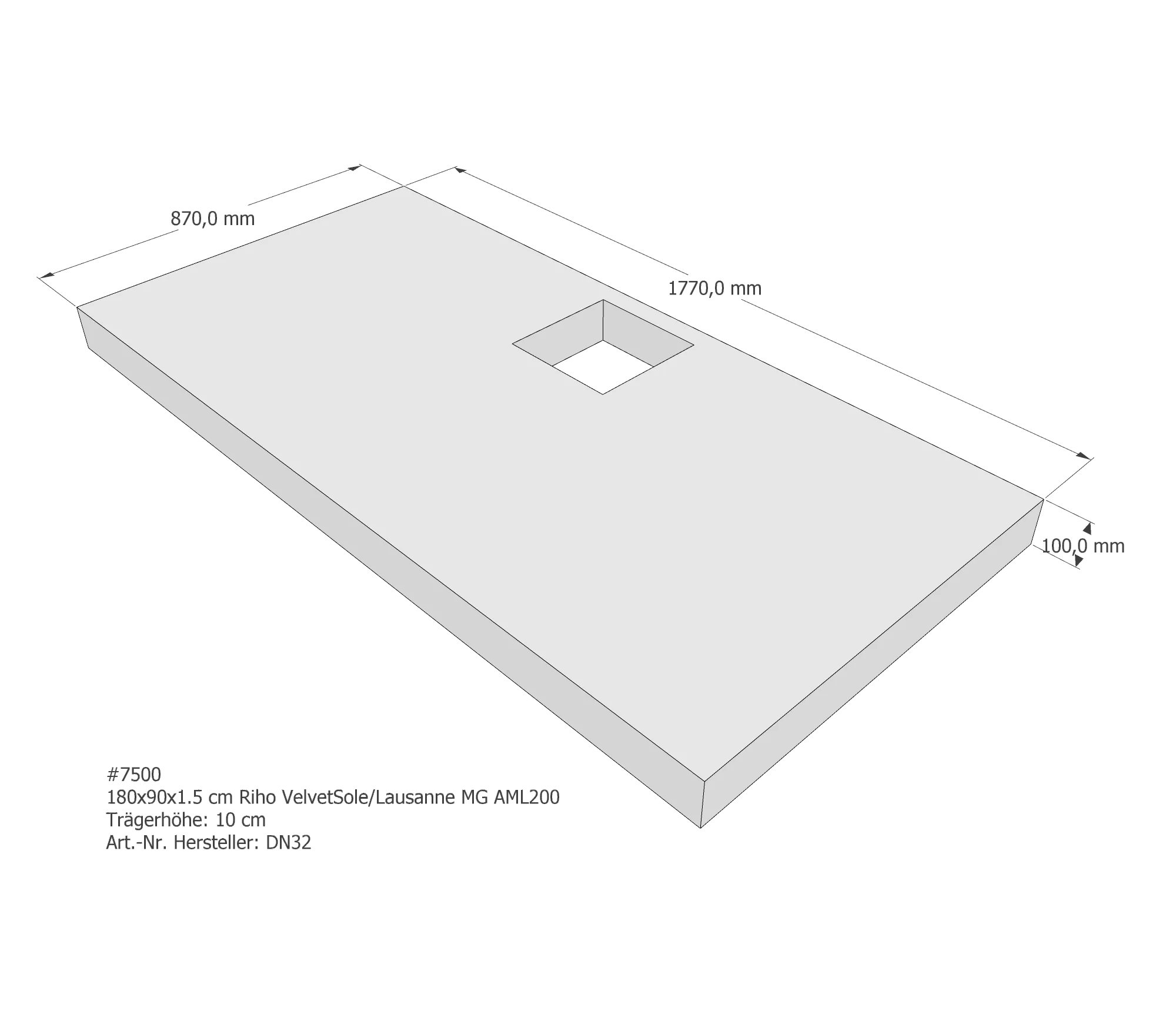 Duschwannenträger passend für Riho Velvet Sole/Lausanne MG 180 × 90 × 1,5 cm