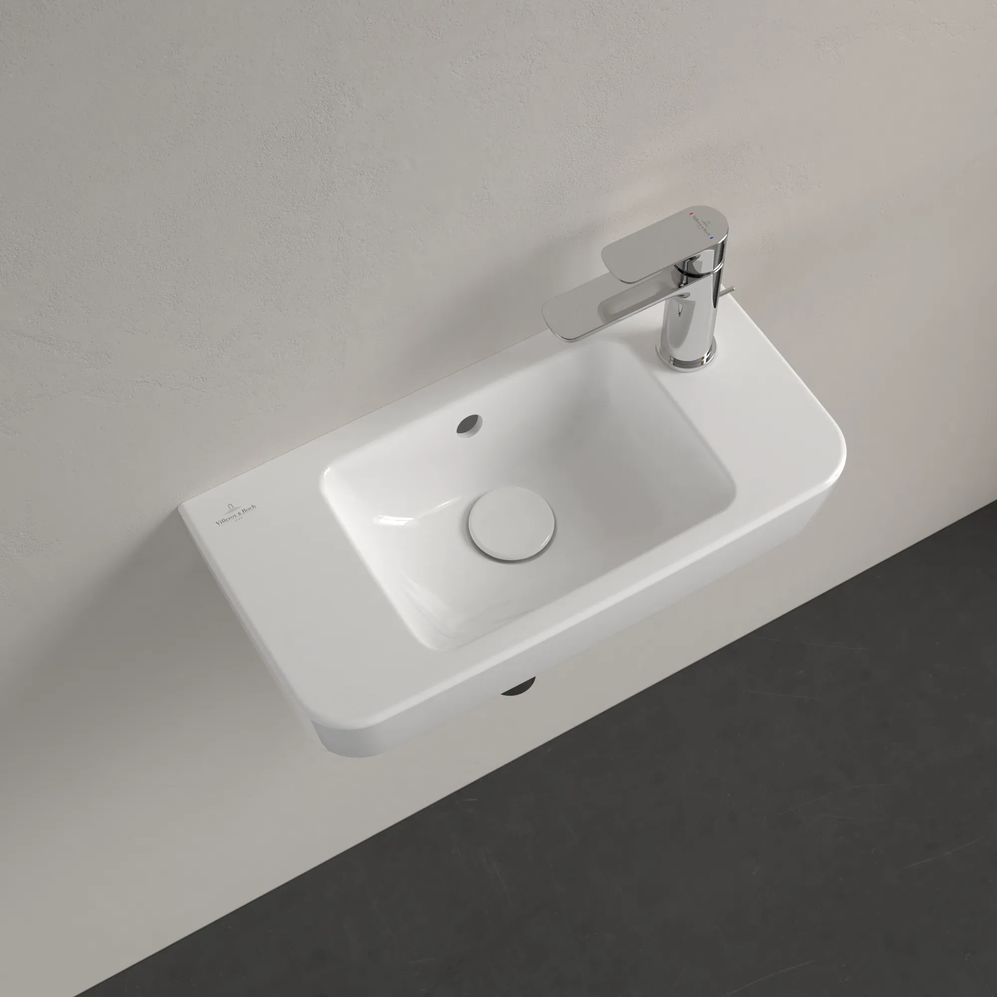 Villeroy & Boch Handwaschbecken „O.novo“ Compact 500 × 250 × 145 mm, für Becken mittig, mit Hahnlochbohrung, Hahnlochposition rechts in Weiß Alpin Villeroy & Boch Handwaschbecken „O.novo“ Compact 500 × 250 × 145 mm, für Becken mittig, mit Hahnlochbohrung, Hahnlochposition rechts in Weiß Alpin