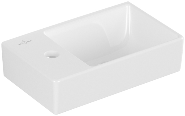 Handwaschbecken „Avento“, ohne Überlauf, rechts, mit Hahnlochbohrung 22 × 36 cm in Weiß Alpin