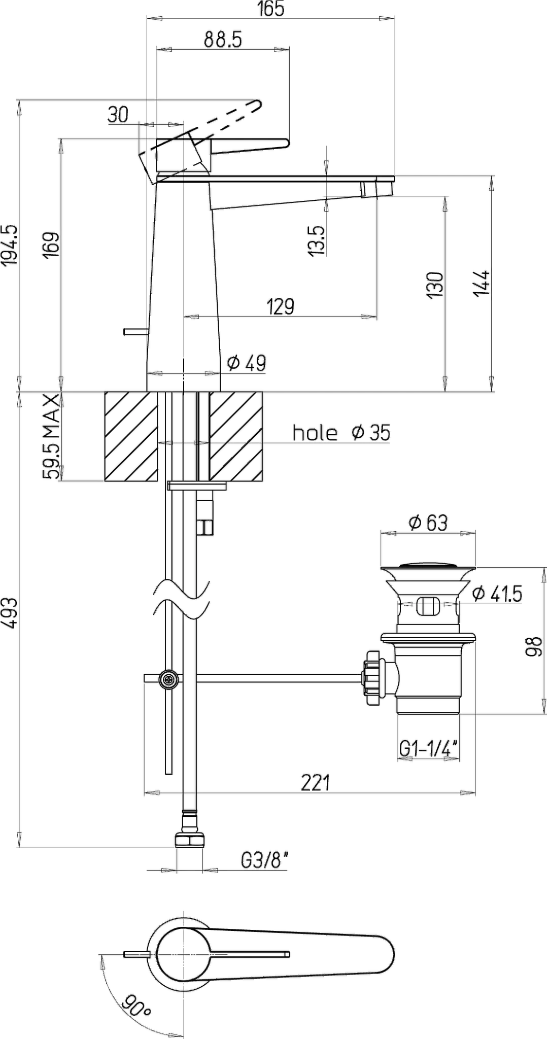 Einhand-Waschtischarmatur „Conum“ 16,5 cm Ausladung 129 mm in Brushed Nickel Matt