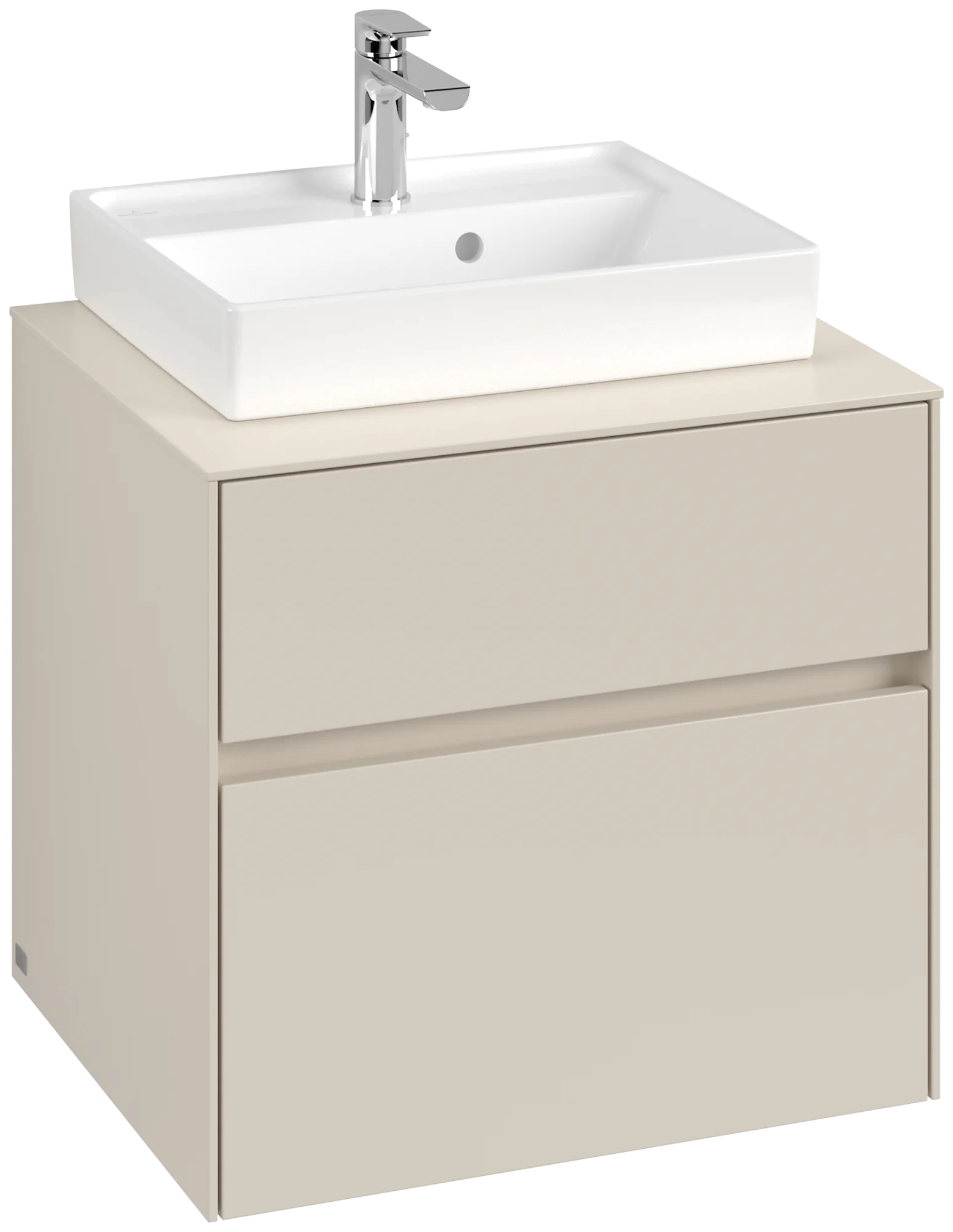 Villeroy & Boch Waschbeckenunterschrank Collaro C15300, Eckig, Cashmere Grey, 600 x 548 x 500 mm, 2 Auszüge, mittiges Aufsatzwaschbecken