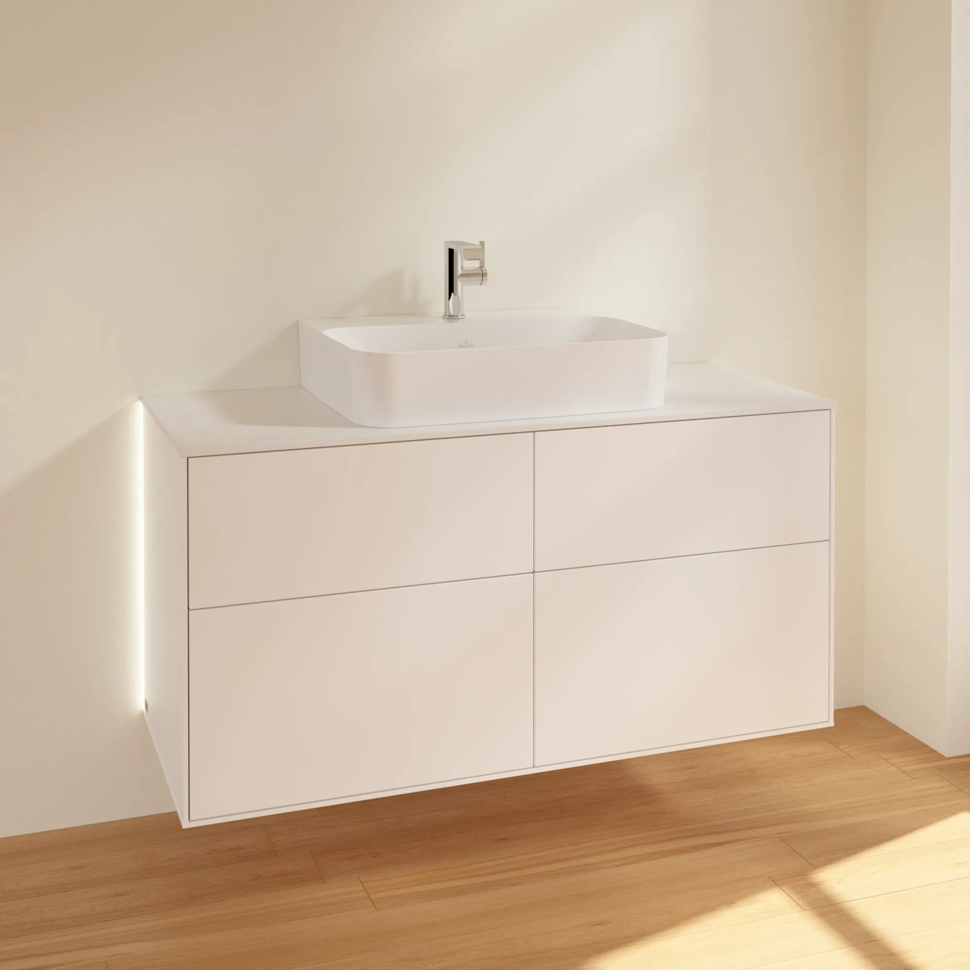 Villeroy & Boch Waschtischunterschrank „Finion“ für Schrankwaschtisch 120 × 60,3 × 50,1 cm 4 Schubladen, für Waschtischposition mittig, inkl. Beleuchtung mittig