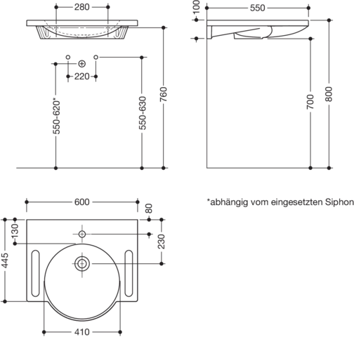 Wandwaschtisch 60 × 55 × 10 cm