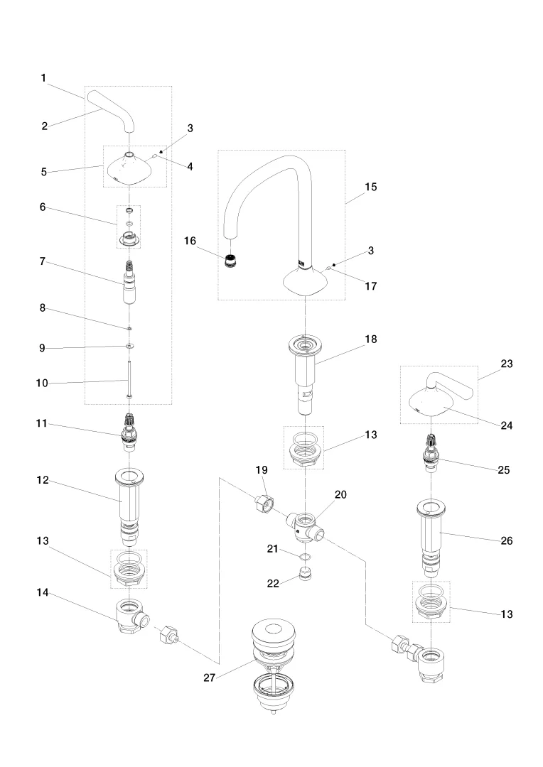 Dornbracht COYA Waschtisch-Dreilochbatterie mit Ablaufgarnitur Chrom, Ausladung 165 mm, Armaturenhöhe 264 mm, Bohrungsdurchmesser Seitenventil 32 mm, Auslauf 35 mm, Rosette 60 x 60 mm Dornbracht COYA Waschtisch-Dreilochbatterie mit Ablaufgarnitur Chrom, Ausladung 165 mm, Armaturenhöhe 264 mm, Bohrungsdurchmesser Seitenventil 32 mm, Auslauf 35 mm, Rosette 60 x 60 mm