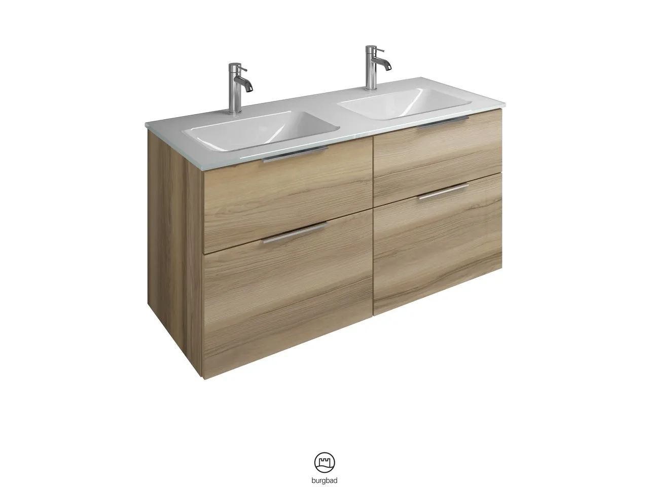 burgbad Badmöbelset Glas-Waschtisch inkl. Waschtischunterschrank „Eqio“ 122 × 61,5 × 49 cm Stangengriff, Chrom (140 / 397 mm), in Eiche Dekor Caramel burgbad Badmöbelset Glas-Waschtisch inkl. Waschtischunterschrank „Eqio“ 122 × 61,5 × 49 cm Stangengriff, Chrom (140 / 397 mm), in Eiche Dekor Caramel