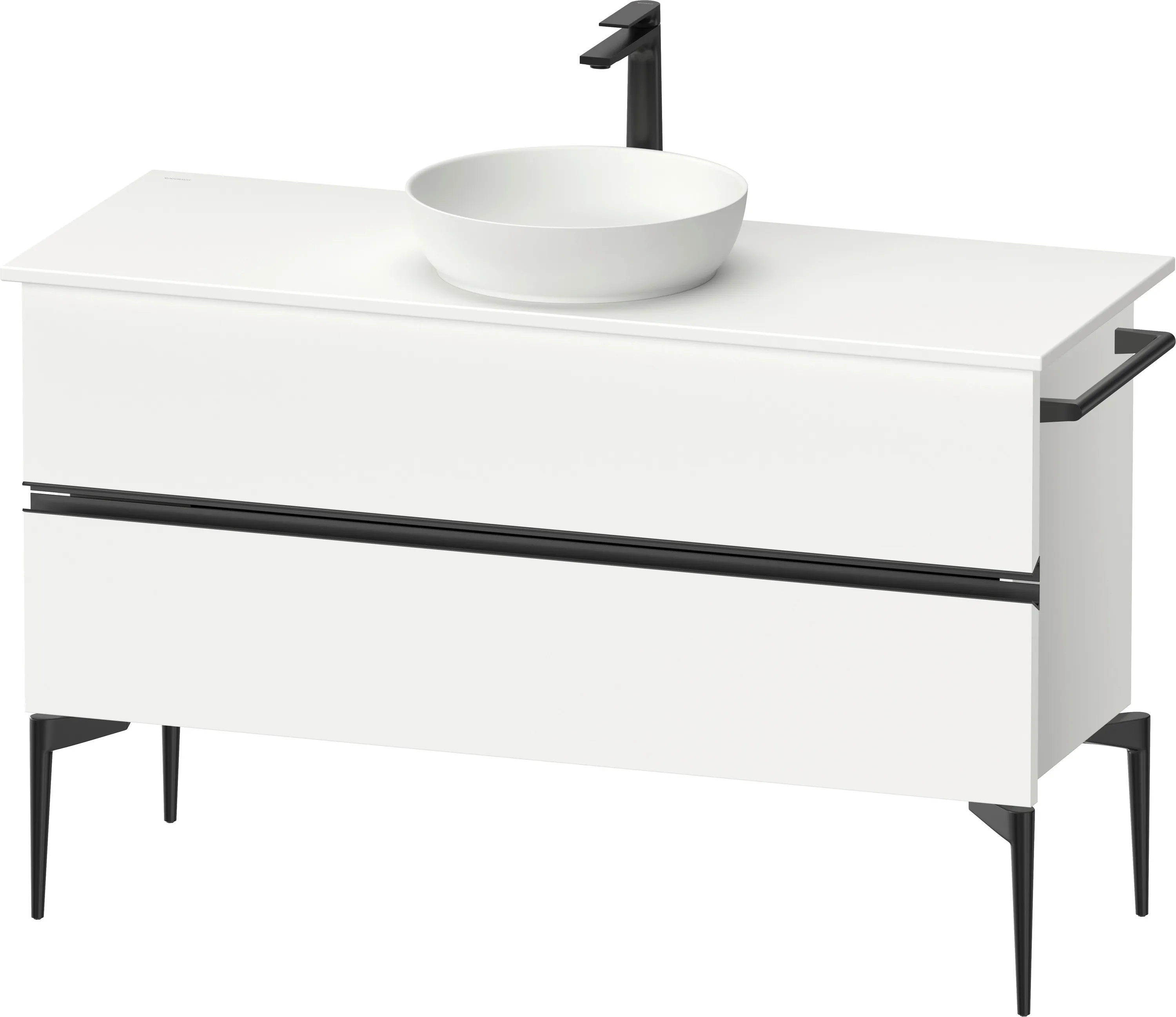 Duravit Waschtischunterschrank „Sivida“ 124,5 × 54,8 × 47,5 cm Weiß Matt Front- & Korpusfarbe: Weiß Matt / Grifffarbe: Diamantschwarz / Größe: 124,5 × 47,5 × 54,8 cm Duravit Waschtischunterschrank „Sivida“ 124,5 × 54,8 × 47,5 cm Weiß Matt Front- & Korpusfarbe: Weiß Matt / Grifffarbe: Diamantschwarz / Größe: 124,5 × 47,5 × 54,8 cm