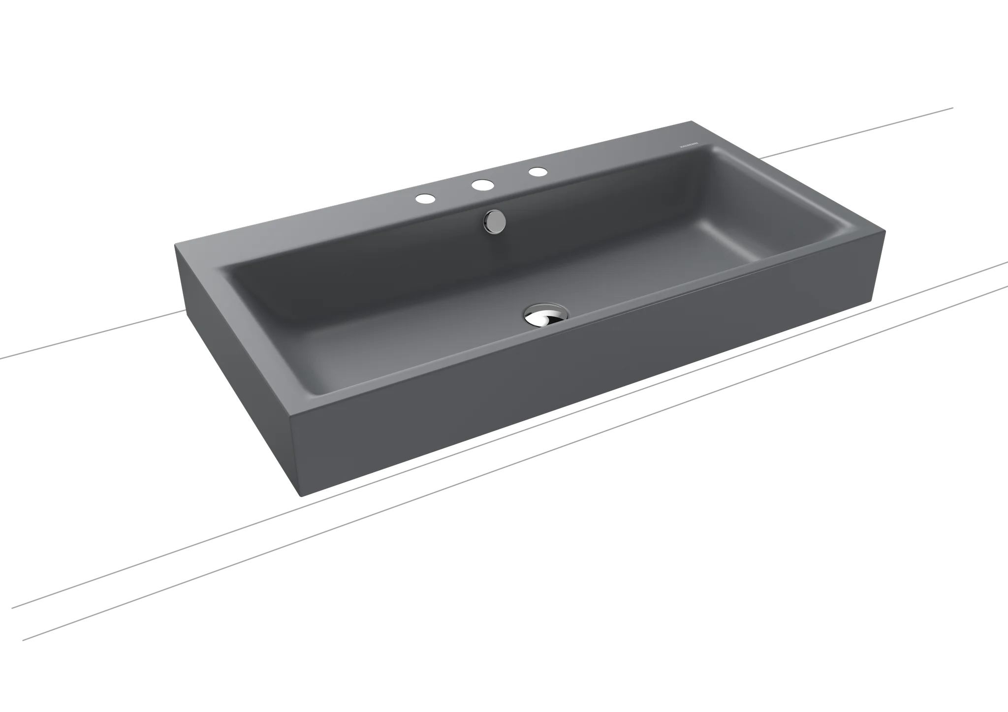Kaldewei PURO Aufsatzwaschtisch, 900 x 460 mm, Randhöhe 120 mm, cool grey 70, Perl-Effekt, Antidröhn mit 3er Hahnlochbohrung, mit Überlauf, Sichtteile schwarz matt 100 Kaldewei PURO Aufsatzwaschtisch, 900 x 460 mm, Randhöhe 120 mm, cool grey 70, Perl-Effekt, Antidröhn mit 3er Hahnlochbohrung, mit Überlauf, Sichtteile schwarz matt 100