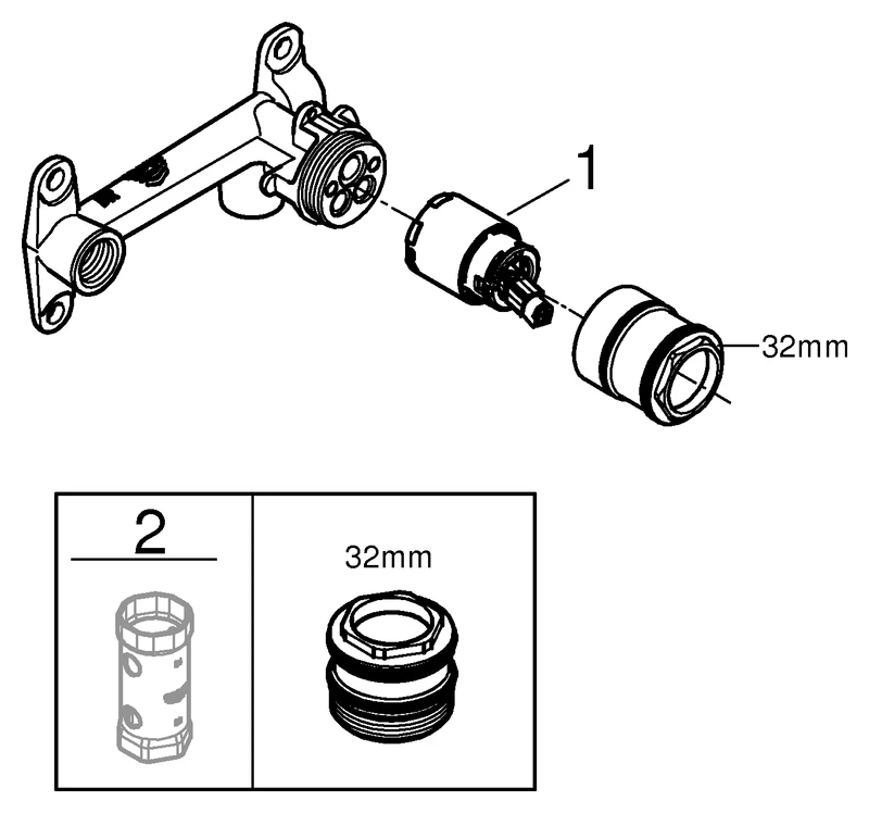 Einhand Unterputz-Universal-Einbaukörper 23200, DN 15, für 2-Loch-Waschtischbatterien Wandeinbau, 35 mm Keramikkartusche