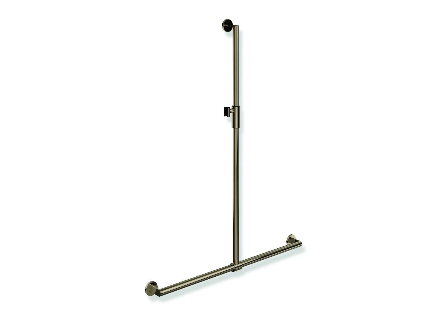 HEWI Duschhandlauf System 900, Edelstahl PVD Bronze glänzend, verschiebbare Brausehalterstange, 1250 mm x 965 mm, Ø 32 mm