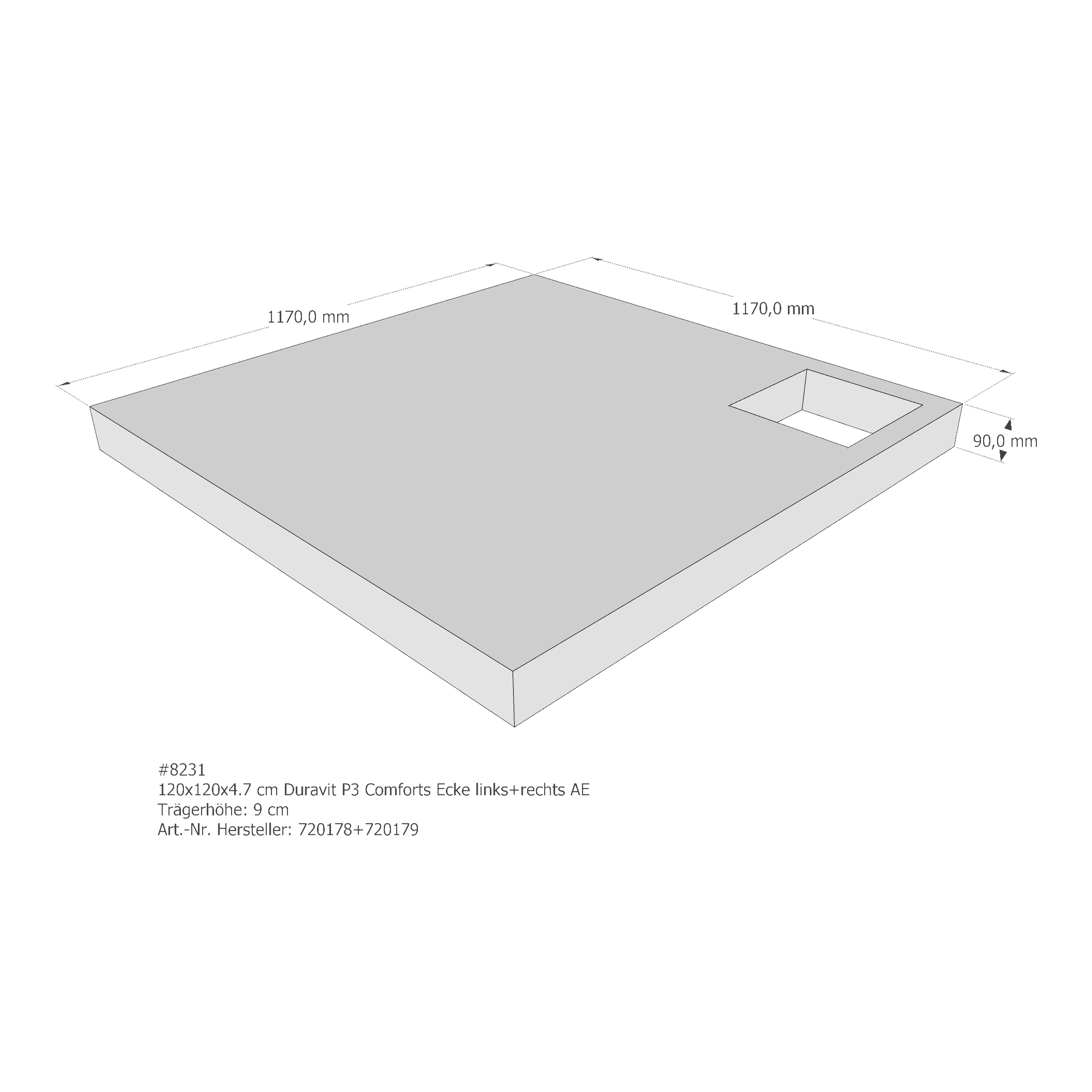 Duschwannenträger für Duravit P3 Comforts links 120 × 120 × 4,7 cm Duschwannenträger für Duravit P3 Comforts links 120 × 120 × 4,7 cm