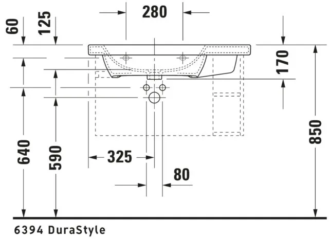 Wandwaschtisch „DuraStyle“, mit Überlauf, Hahnlochposition mittig Wandwaschtisch „DuraStyle“, mit Überlauf, Hahnlochposition mittig