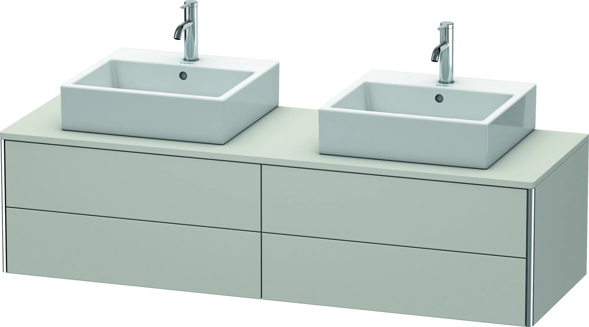 Duravit Waschtischunterschrank wandhängend „XSquare“ 160 × 40 × 54,8 cm Betongrau Matt Becken: links und rechts / Front- & Korpusfarbe: Betongrau Matt / Größe: 160 × 54,8 × 40 cm / Oberfläche: Dekor / Profile: Chrom / Schubladen: 4