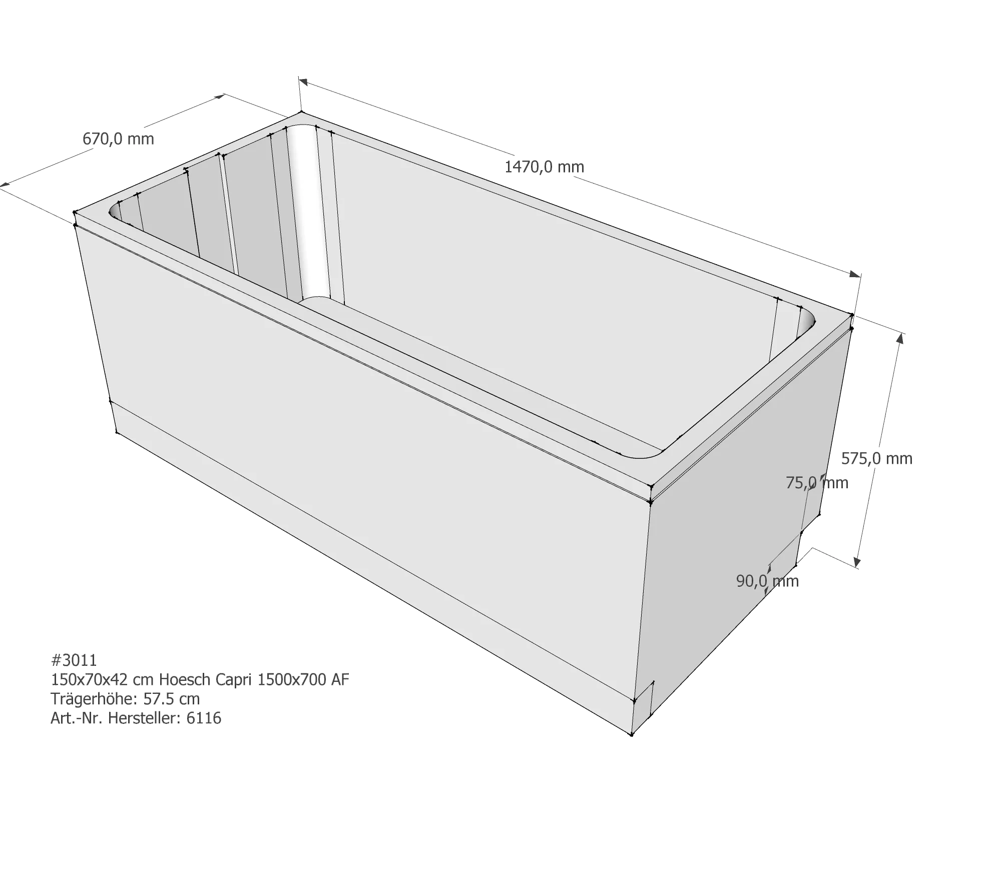 Badewannenträger für Hoesch Capri 1500×700 150 × 70 × 42 cm Badewannenträger für Hoesch Capri 1500×700 150 × 70 × 42 cm