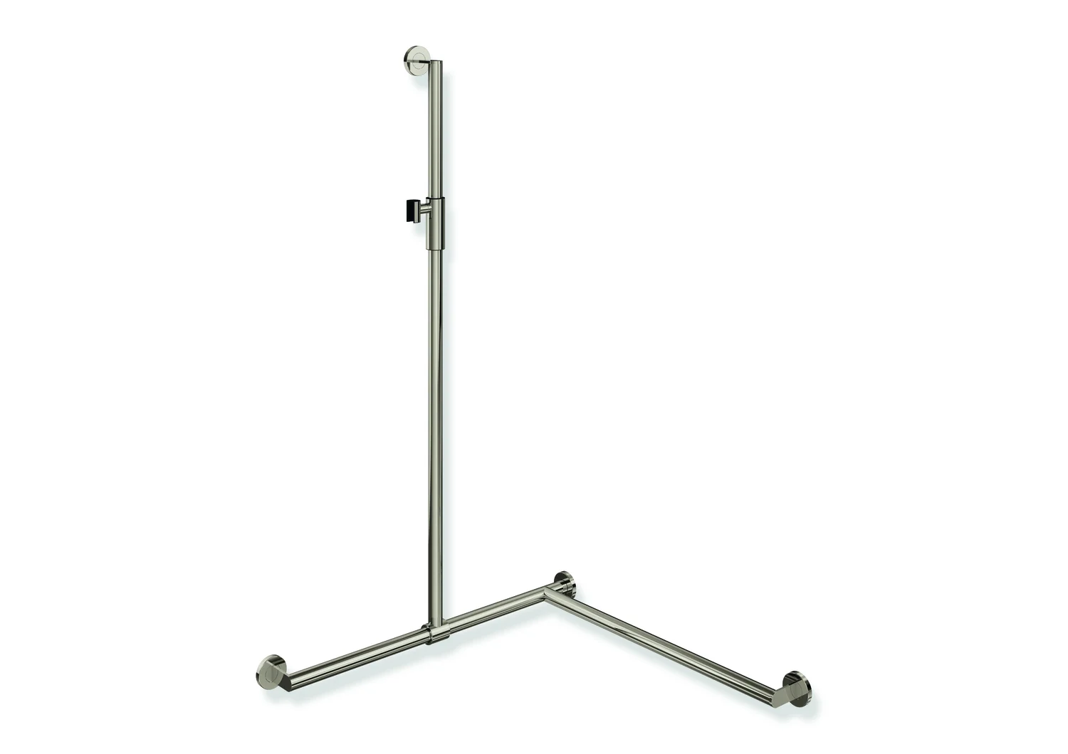 HEWI Duschhandlauf System 900, PVD-beschichtet, nickelglänzend, 32 mm Durchmesser, 1250 mm senkrecht, 765 mm waagerecht, rechts