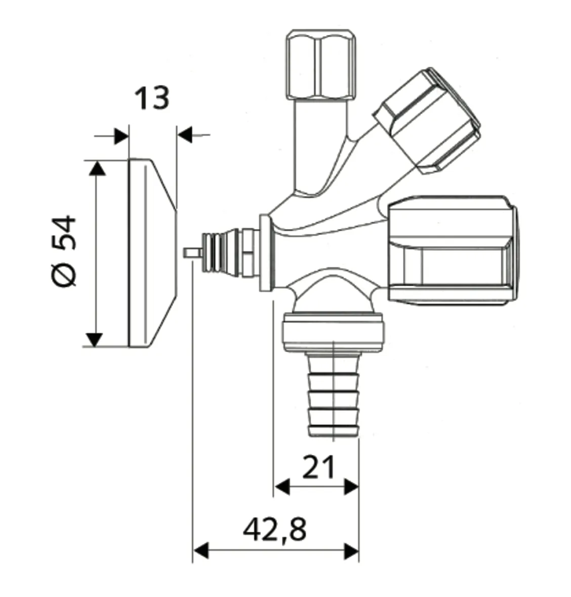 Kombi-Eckventil QUICK COMFORT, Stecktechnik QUICK, RFV im Abgang Geräteanschluss, Stecktechnik QUICK DN 15, Schlauchverschraubung Ø 14,5 mm (DN 20 G 3/4 AG), Ø 10 mm (DN 10 G 3/8 AG), chrom
