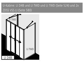 Duschtür Gleittür 4-teilig bodenfrei mit Festfeldern für Nische und Ecke „LIGA“ Profile Silber Mattglanz, Schiebetür vierteilig BV: 1160 - 1210 mm GAK: 1150 - 1200 mm WE: 1160 - 1210 mm H: 1850 mm