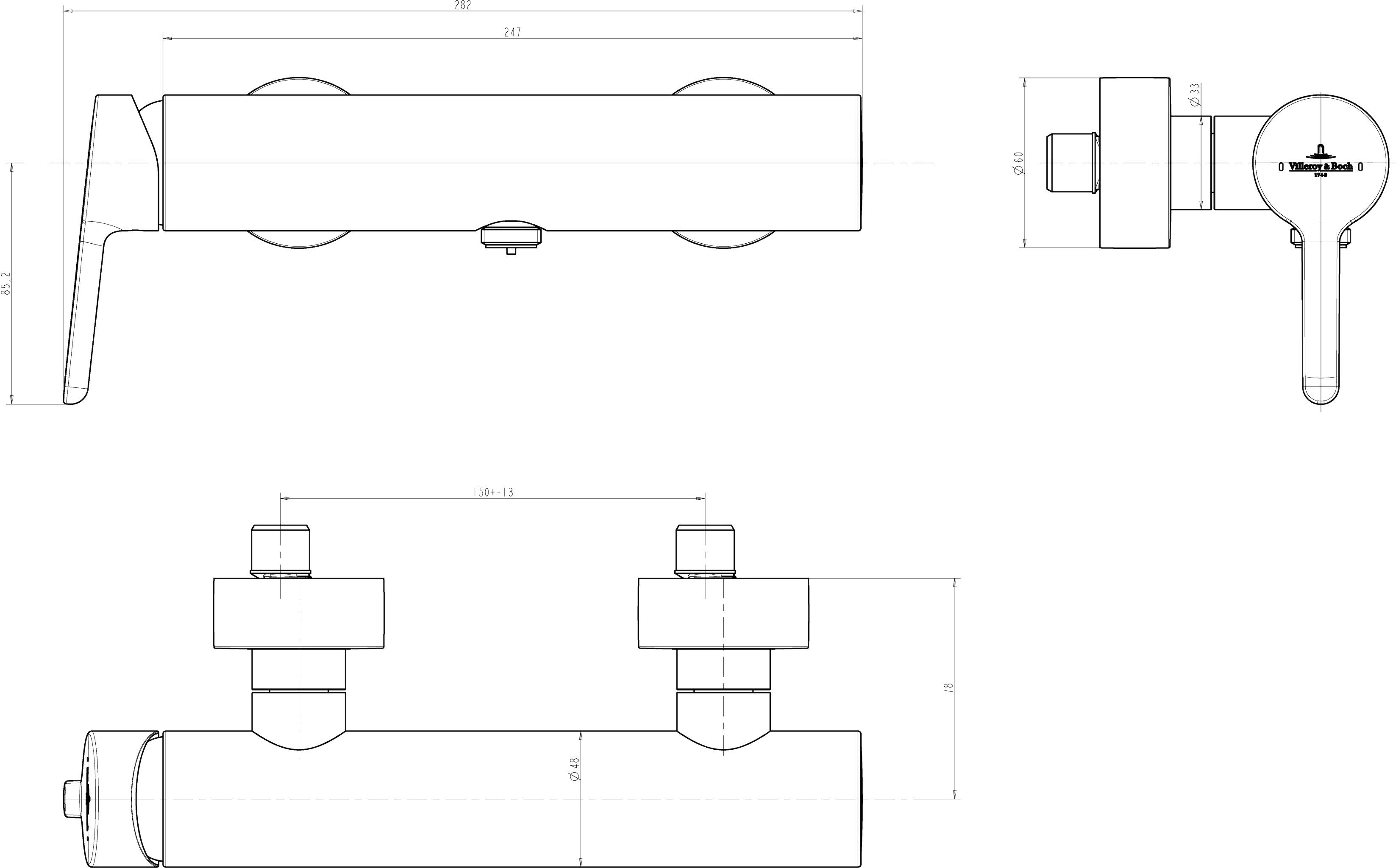 Villeroy & Boch Duscharmatur Skyla, Chrom, 190x340x110mm, Einhebel, AirPlus, Wandmontage Villeroy & Boch Duscharmatur Skyla, Chrom, 190x340x110mm, Einhebel, AirPlus, Wandmontage
