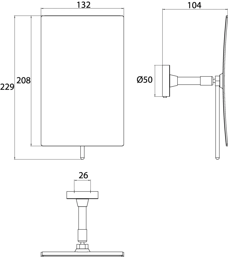 Kosmetikspiegel round mit glue system, 3-fach, eckig, 132x208 mm, weiss Kosmetikspiegel round mit glue system, 3-fach, eckig, 132x208 mm, weiss