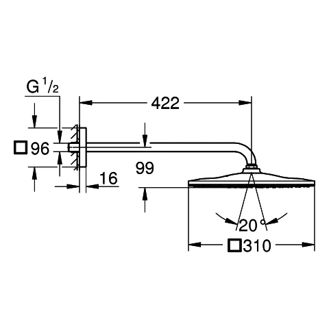 Kopfbrauseset Rainshower Mono 310 Cube 26564, Brausearm 422 mm, 1 Strahlart, 9,5 l/min Durchflusskonstanthalter Kopfbrauseset Rainshower Mono 310 Cube 26564, Brausearm 422 mm, 1 Strahlart, 9,5 l/min Durchflusskonstanthalter