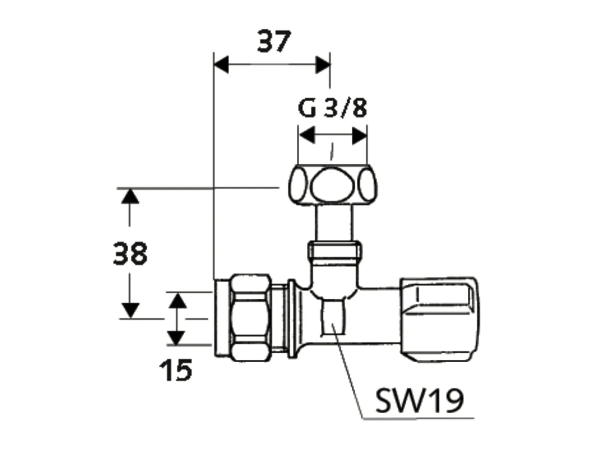 Eckventil mit Regulierfunktion COMFORT, COMFORT-Griff, Messing-Klemmring-Verschraubung Ø 15 (DN 15 G 1/2 AG), Überwurfmutter DN 10 G 3/8 IG, chrom