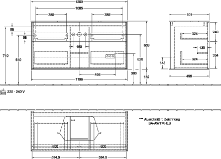 Villeroy & Boch Waschtischunterschrank „Finion“ für Schrankwaschtisch 120 × 60,3 × 50,1 cm 4 Schubladen, für Waschtischposition mittig, inkl. Beleuchtung