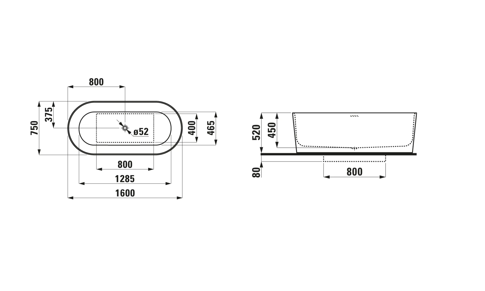 Laufen Badewanne „Val“ freistehend oval 1600 × 750 mm in Weiß Laufen Badewanne „Val“ freistehend oval 1600 × 750 mm in Weiß