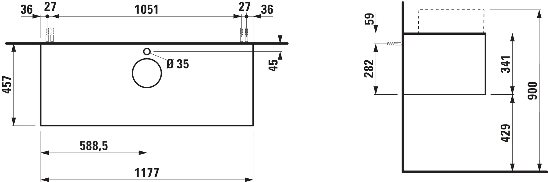 Laufen Waschtischunterbau „SONAR“ 1177 × 341 × 457 mm Gold, ohne Hahnlochbohrung, mittig