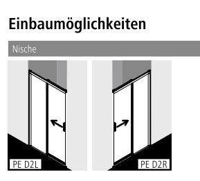 Kermi Duschtür Gleittür 2-teilig bodenfrei mit Festfeld rechts für Nische und Ecke „PEGA“ Glas Klar, BV: 970 - 1000 mm GAK: 960 - 980 mm WE: 970 - 1000 mm H: 1850 mm