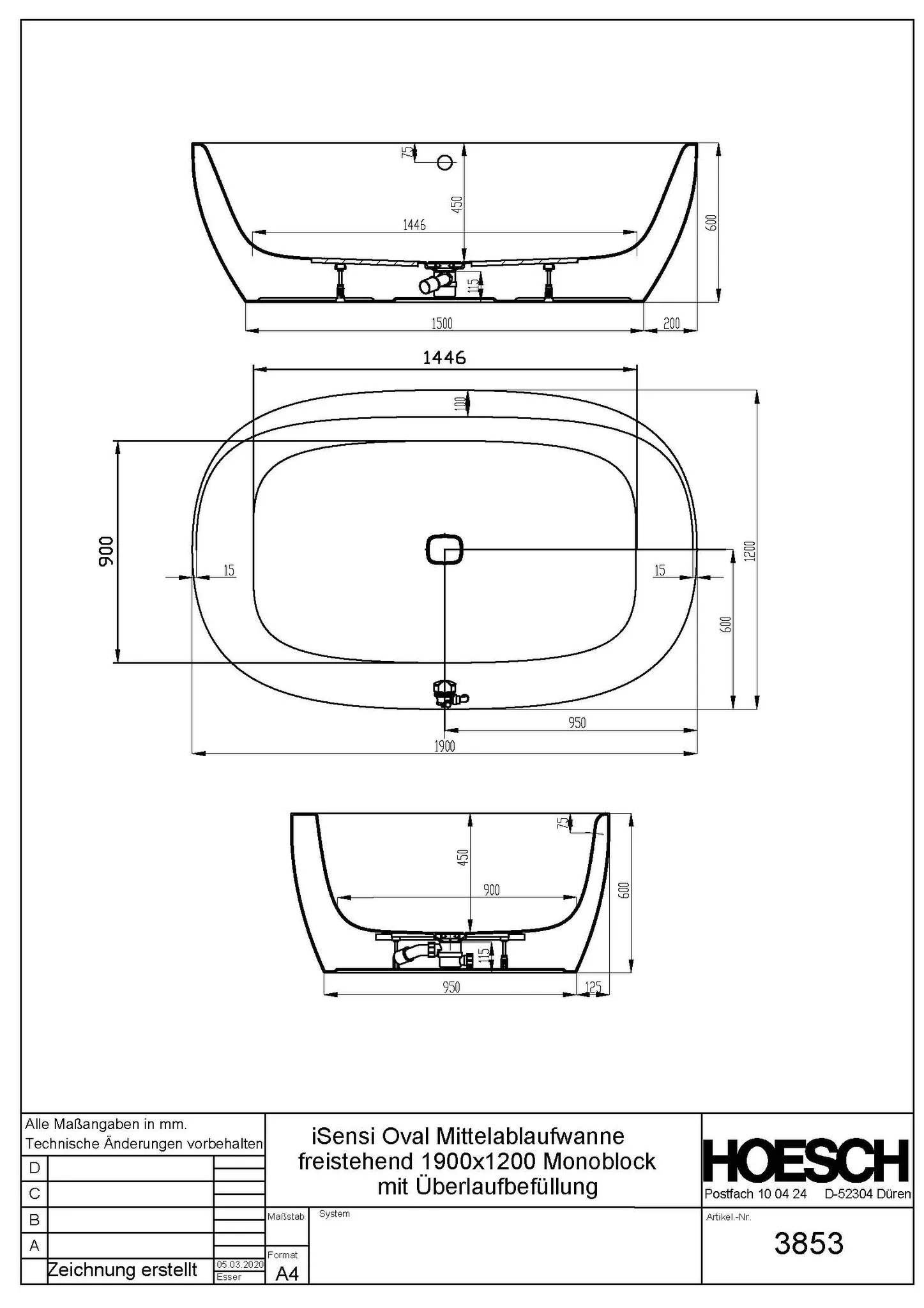 Hoesch iSensi Oval 1900x1200 Monolith Badewanne, Weiß-Schwarz Hoesch iSensi Oval 1900x1200 Monolith Badewanne, Weiß-Schwarz