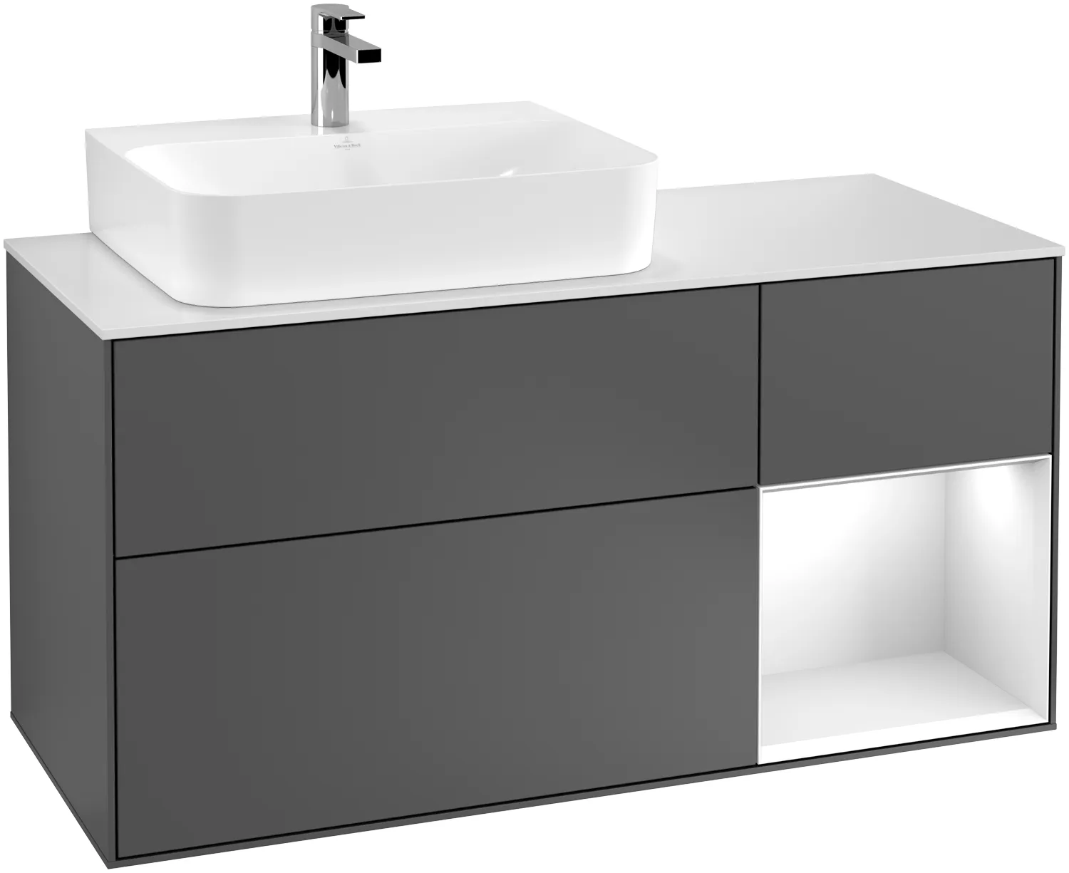 Villeroy & Boch Waschtischunterschrank „Finion“ für Schrankwaschtisch 120 × 60,3 × 50,1 cm 3 Schubladen, für Waschtischposition links, inkl. Beleuchtung links