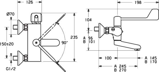 Zweihand-Waschtischarmatur Bedienungshebel lang „Tempra“ Ausladung 270 mm in Chrom Zweihand-Waschtischarmatur Bedienungshebel lang „Tempra“ Ausladung 270 mm in Chrom