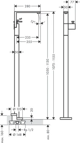 Waschtischmischer Axor Edge zur Bodenmontage Diamantschliff chrom