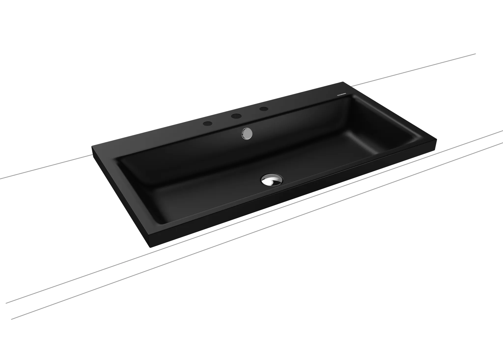 Aufsatzwaschtisch „Puro“ 90 × 46 cm, mit Überlauf, mit Hahnlochbohrung in schwarz matt mit Perl-Effekt