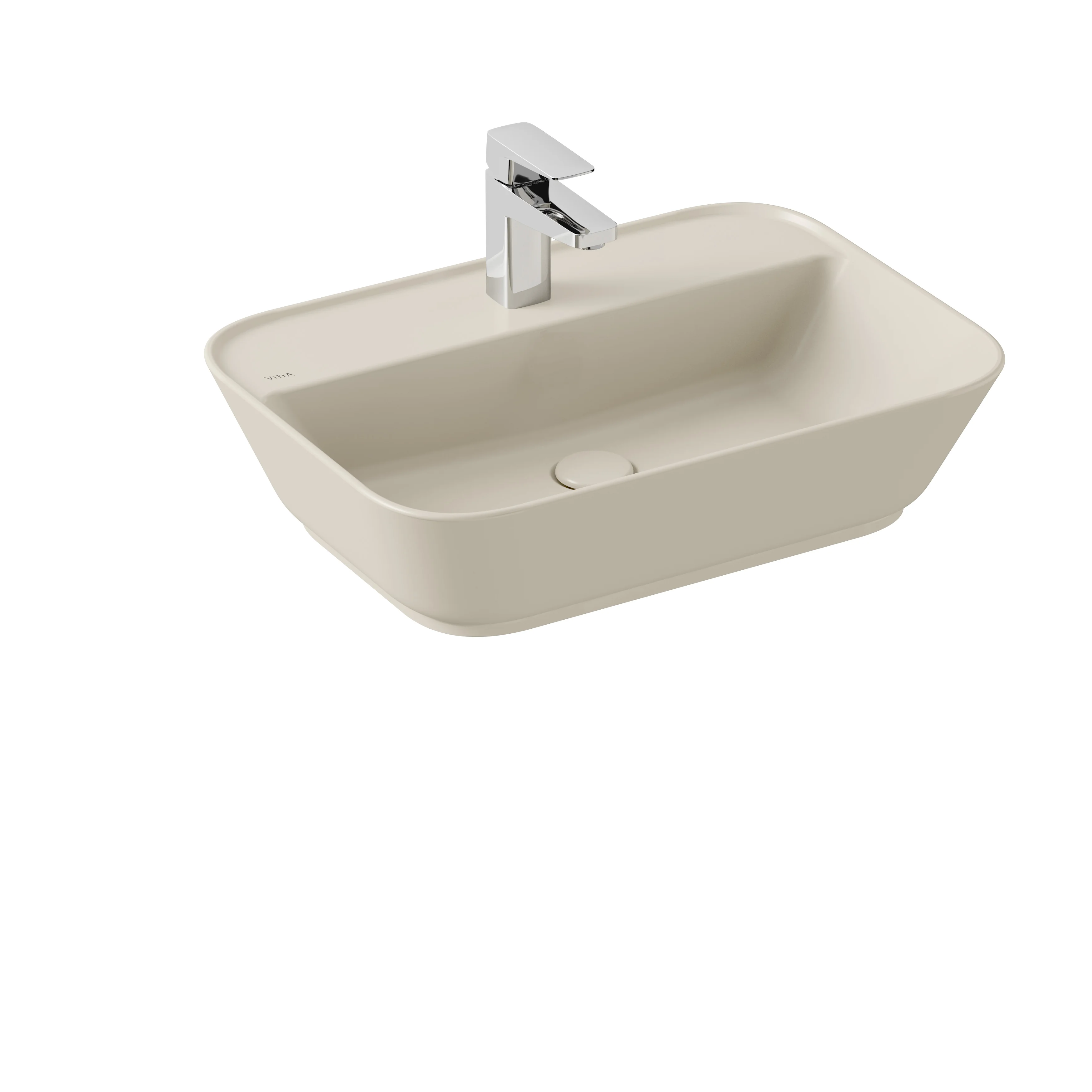 Geo Aufsatzwaschtisch rechteckig 60 x 43 cm mit Hahnloch mittig ohne Überlaufloch Sandbeige Matt