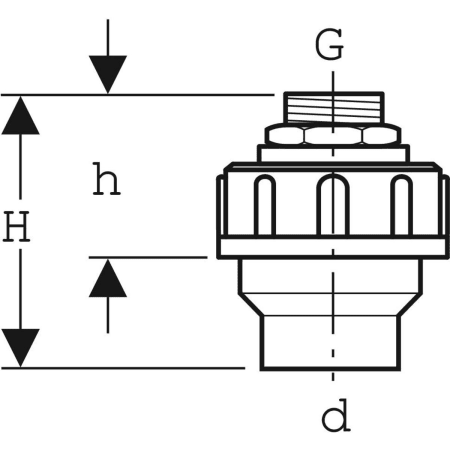 Übergangsstutzen mit Außengewinde und Verschraubung: d=50mm, G=3/4″ Übergangsstutzen mit Außengewinde und Verschraubung: d=50mm, G=3/4″