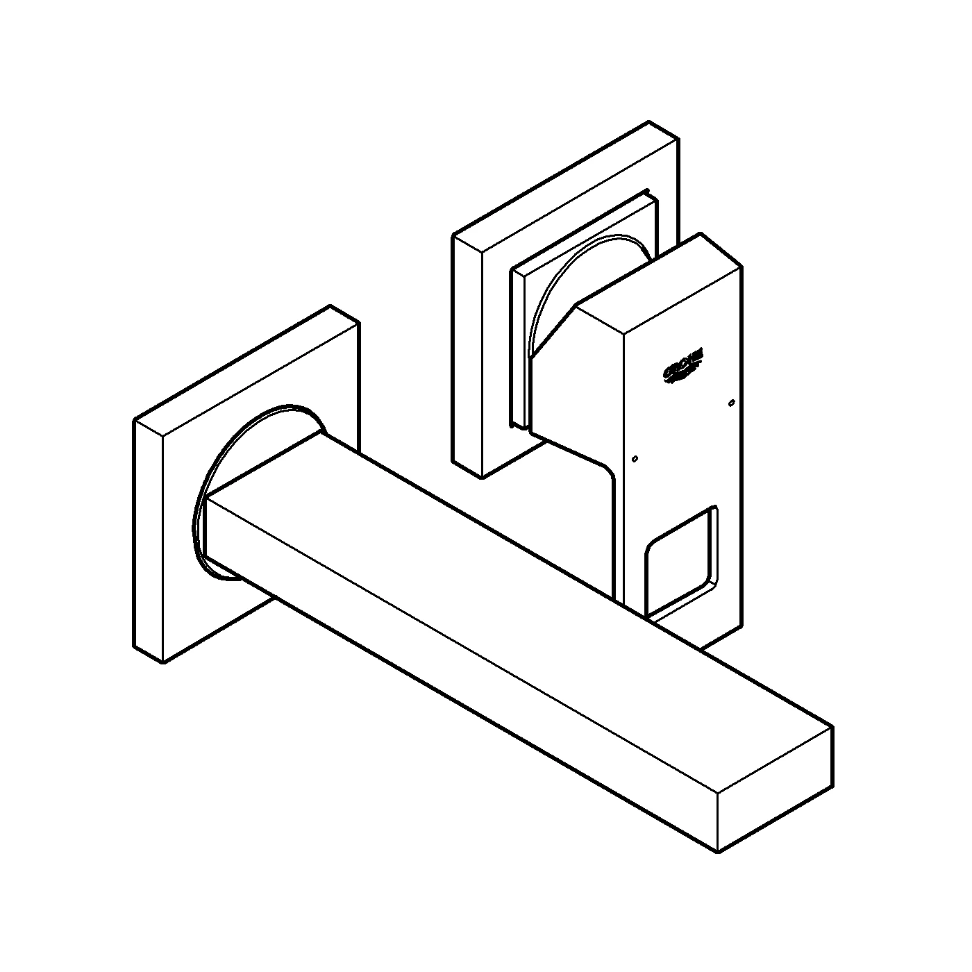 2-Loch-Waschtischbatterie Eurocube 19895, Wandmontage, Fertigmontageset für 23200, Ausladung 171 mm, chrom